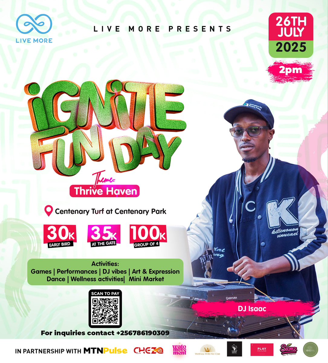 mtnug's tweet photo. Pulsers, weโre linking up with @LIVEMORE_UG for the #IgniteFunDay this Saturday at Centenary Turf!
DJ Isaac will be mashing up the gospel tunes & Jackline is bringing the soulful music vibes. ๐๏ธ๐ง
Click https://t.co/re3IZ3dr2N to secure early bird ticket at only 30K! #MTNPulse https://t.co/dQwSSmeyw6