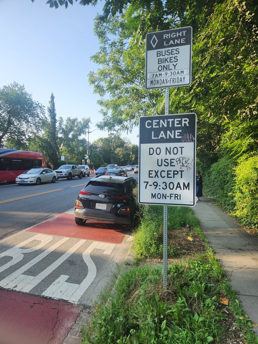 Anc1D07's tweet image. Car parked in the bus lane on 16th Street NW across from Spring Place NW on the southbound side @311DCgov New York license plate LTY 9237