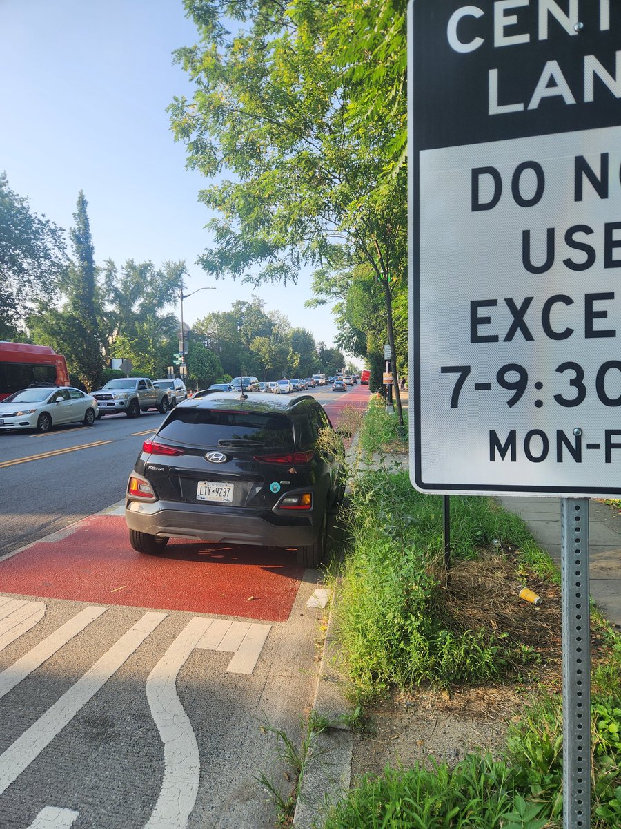 Anc1D07's tweet image. Car parked in the bus lane on 16th Street NW across from Spring Place NW on the southbound side @311DCgov New York license plate LTY 9237