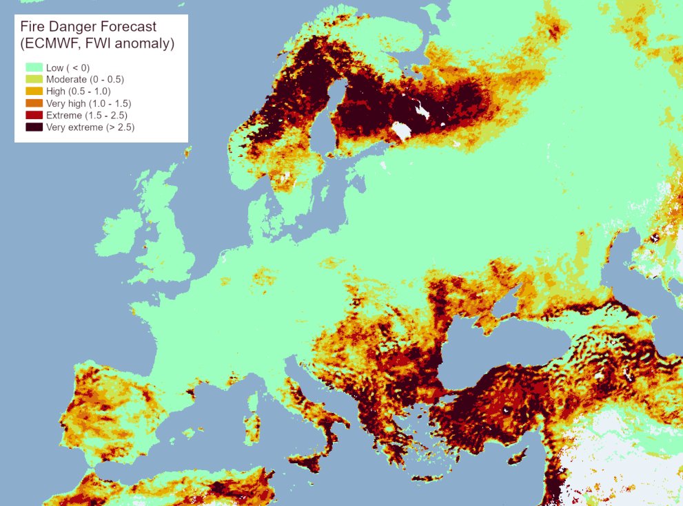 eu_echo's tweet image. 🔥 Weekly wildfire update in Europe
Since the beginning of the year:
📍1,250 fires
🌍237,153 ha burnt
🌫️8.24 Mt CO₂ emitted
Fire danger forecast for the next 7 days ⬇️
We are monitoring closely and stand ready to assist.
#EUCivilProtection
More: europa.eu/!HRmFq6