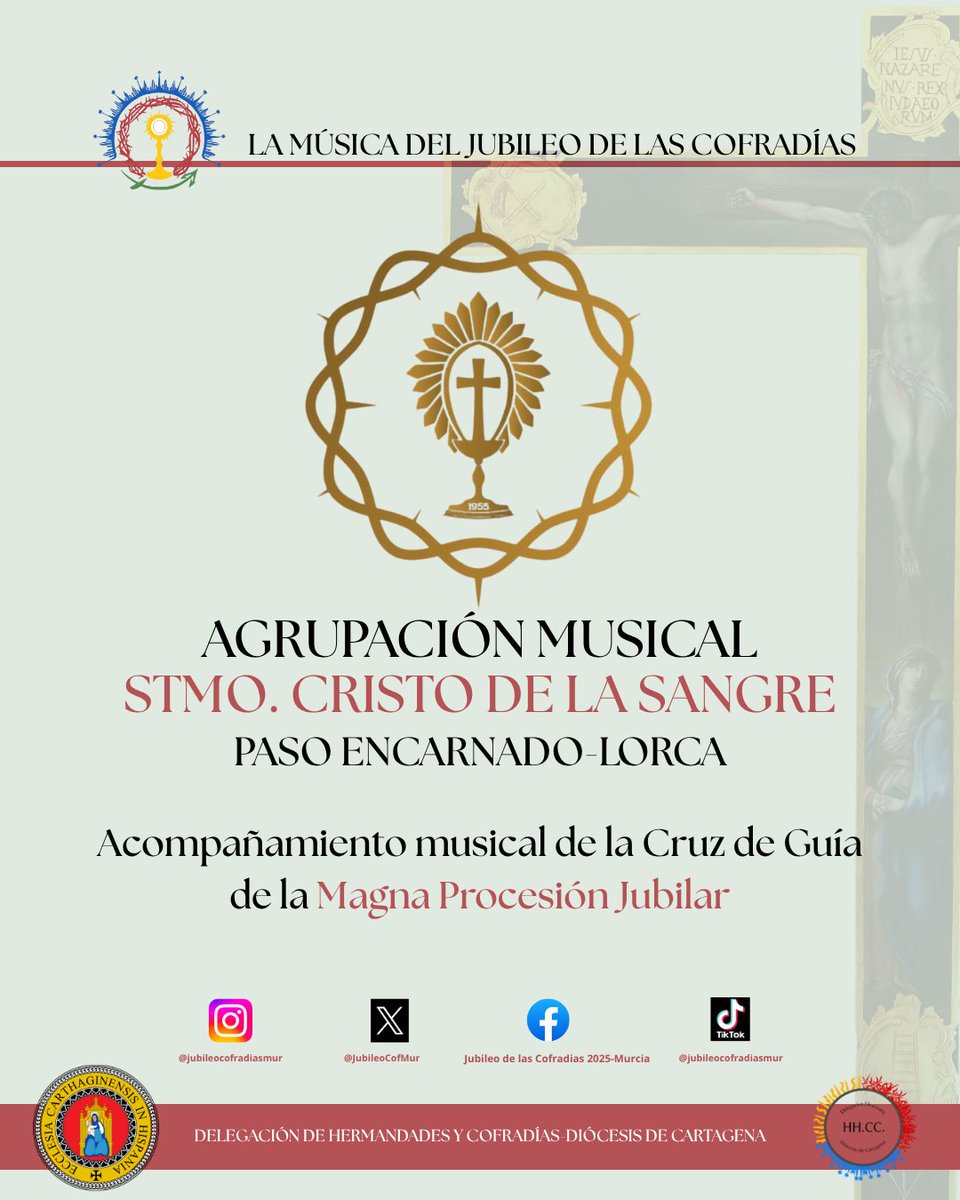 La música también formará una parte importante dentro del Jubileo, especialmente en la Magna Procesión Jubilar de la tarde del 15 de noviembre.

Y será la <a href="/AMCristoSangre/">AMCRISTOSANGRE LORCA</a> , del <a href="/PasoEncarnado/">Paso Encarnado</a>  quienes abrirán el magno cortejo, antecediendo a la cruz de guía del mismo.
