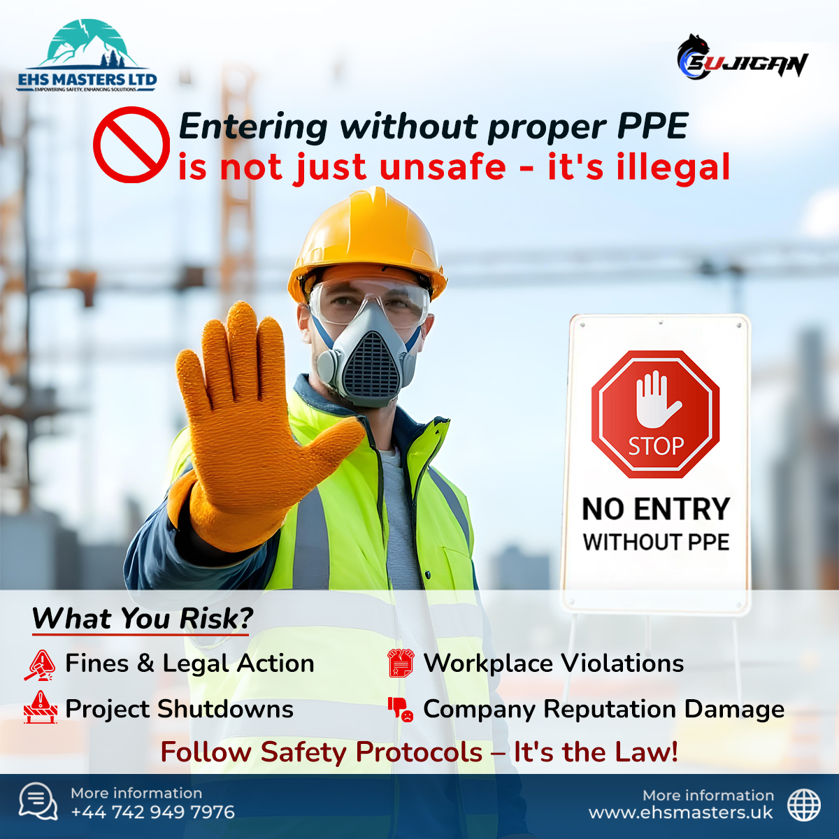 EhsMasters's tweet photo. 🚫 No PPE? No Entry.
Safety isn't optional – it's the law. Protect yourself, protect your team. 🦺👷‍♂️
#ehs #ppe #ppecheck #workplacesafety #EHSMastersltd #safety #safetyfirst #construction #Ehsmasters #uk #london #HelmetSafet
