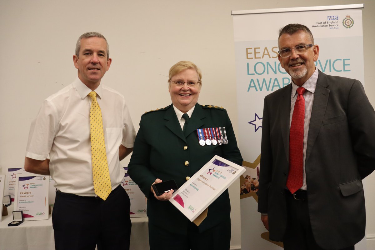 EastEnglandAmb's tweet image. 🎉🚑 Yesterday we celebrated a combined total of almost 1,500 years of ambulance and #NHS service in #Bedfordshire and #Hertfordshire. A special shoutout to Karen Darling and Alison Cumberland, each recognised for an astonishing 40 years of service!