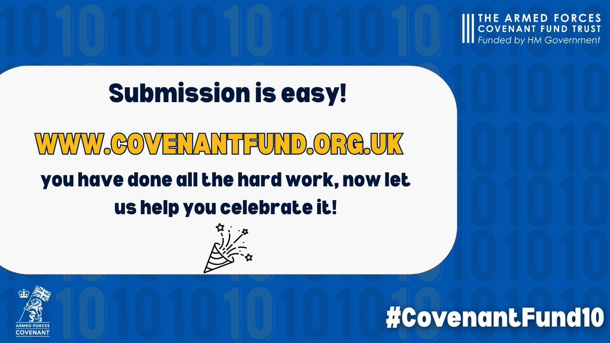 CovenantTrust's tweet image. 🎉 We are building a story wall for the 10-year anniversary of the Armed Forces Covenant Fund- & yours belongs on it!
Help us celebrate a decade of impact by sharing your achievements & the difference you’ve made.
🗨️ ✨
📎 buff.ly/7U4qNZV
#CovenantFund10