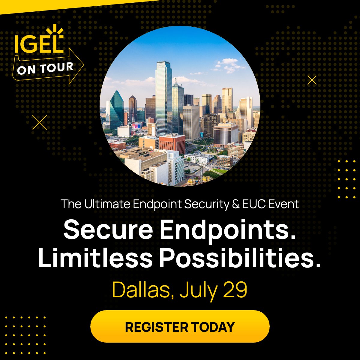 IGEL_Technology's tweet image. ONE WEEK AWAY! Join us for an action-packed, one-day event in Dallas, Texas, designed for IT leaders, architects, and endpoint pros who want to stay ahead of the curve. 🙌🏻 IGEL on Tour brings you face-to-face with IGEL experts, top industry sponsors, and a curated agenda of…