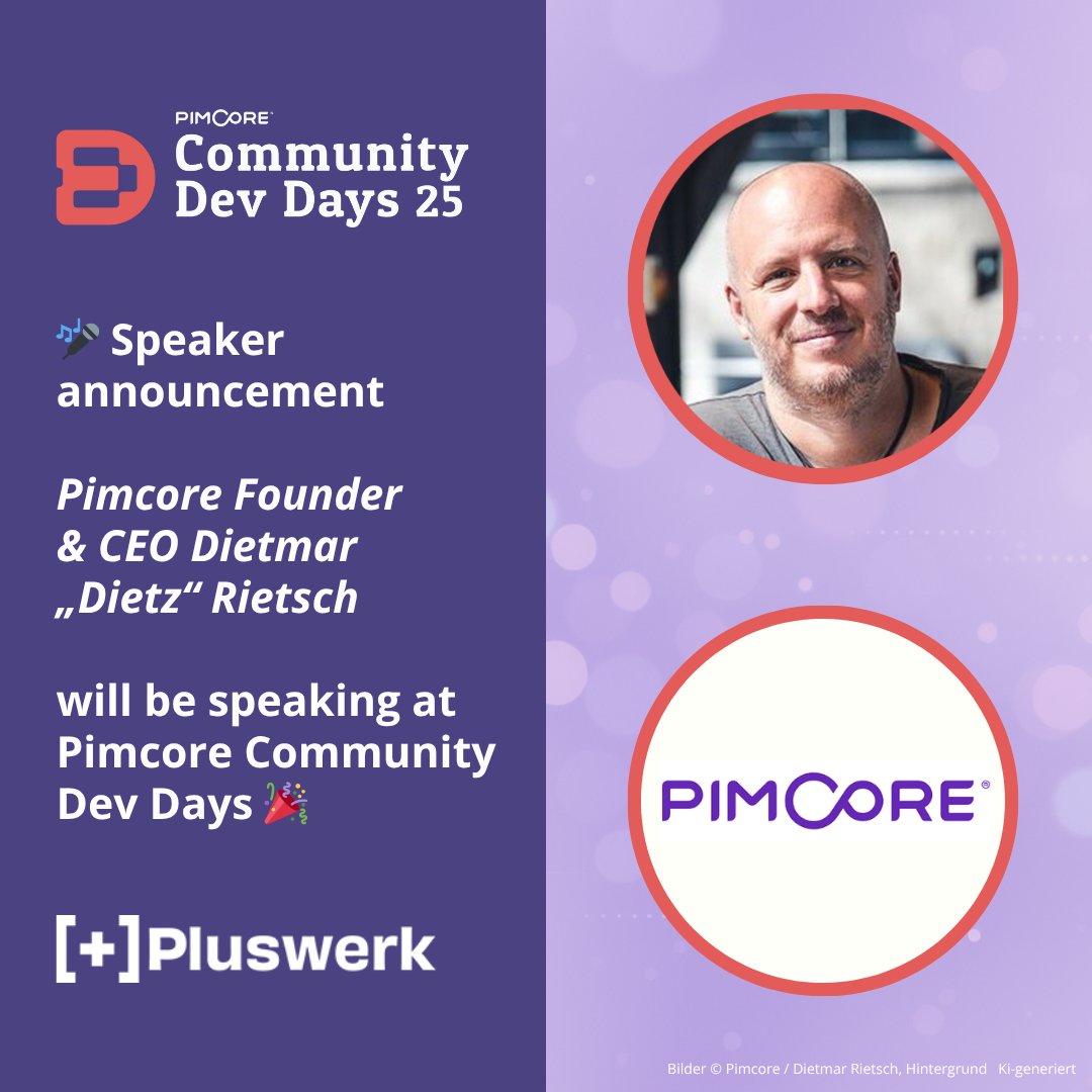 PluswerkAG's tweet image. 🎤 Speaker Announcement
We're delighted to announce that @pimcore CEO & Founder Dietmar "Dietz" Rietsch will be speaking at the #Pimcore Community Dev Days!
📍 Frankfurt / Main
📅 13 Nov 25
ℹ️ More t1p.de/exsej
🎟️ Tickets t1p.de/hlbkj
#pccd25