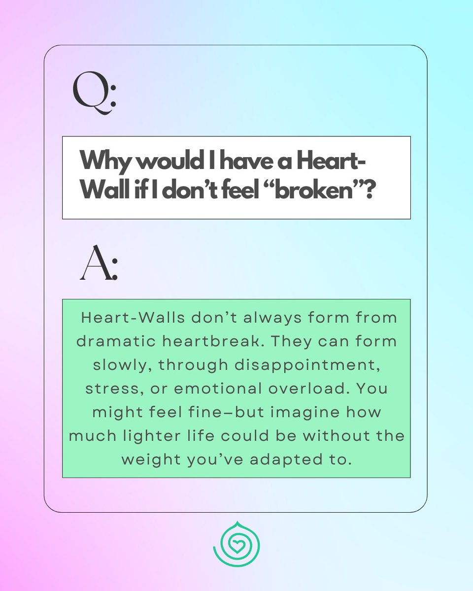 DiscHealing's tweet image. Ever wondered what a Heart-Wall® really is—or if you might have one?

Swipe through for answers to some common questions we hear. 💗

Clearing your Heart-Wall isn’t about fixing what’s broken—it’s about freeing what’s been weighed down.

#HeartWall #EmotionCode #EnergyHealing