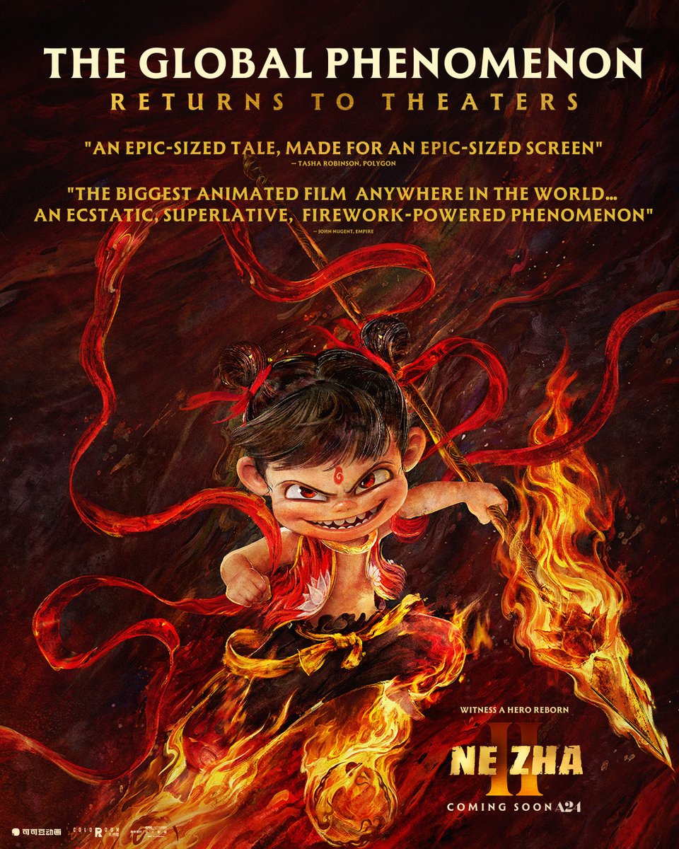 Cinemark's tweet image. NEW POSTER for Ne Zha II
Experience the biggest animated movie of all time on the biggest screen possible.
Ne Zha II opens August 22 in theatres everywhere.