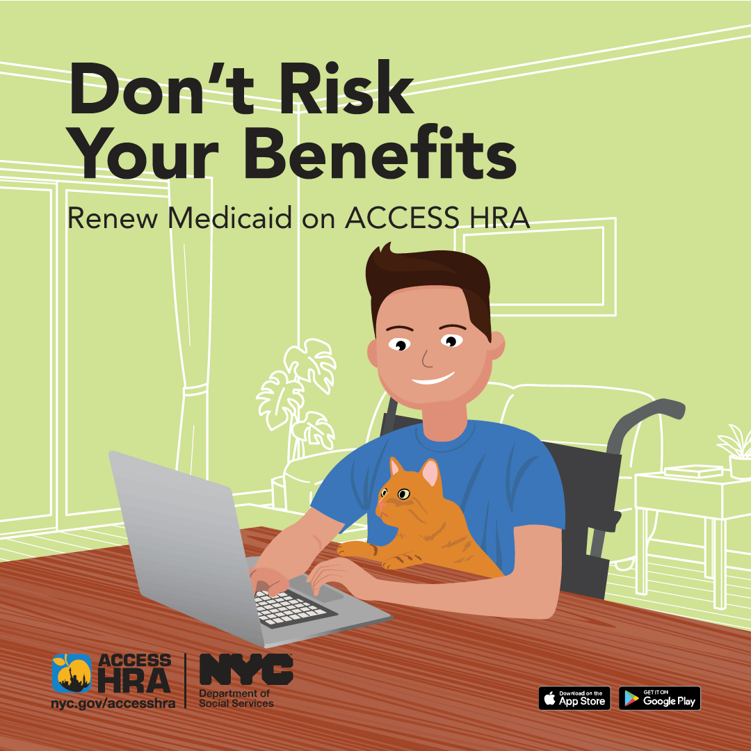 NYCHRA's tweet image. With Medicaid, having an active case is critical. Don’t risk your benefits. If you receive a renewal, you must respond – you can renew online on ACCESS HRA: nyc.gov/accesshra
#ACCESSHRA
#MedicaidRenewal