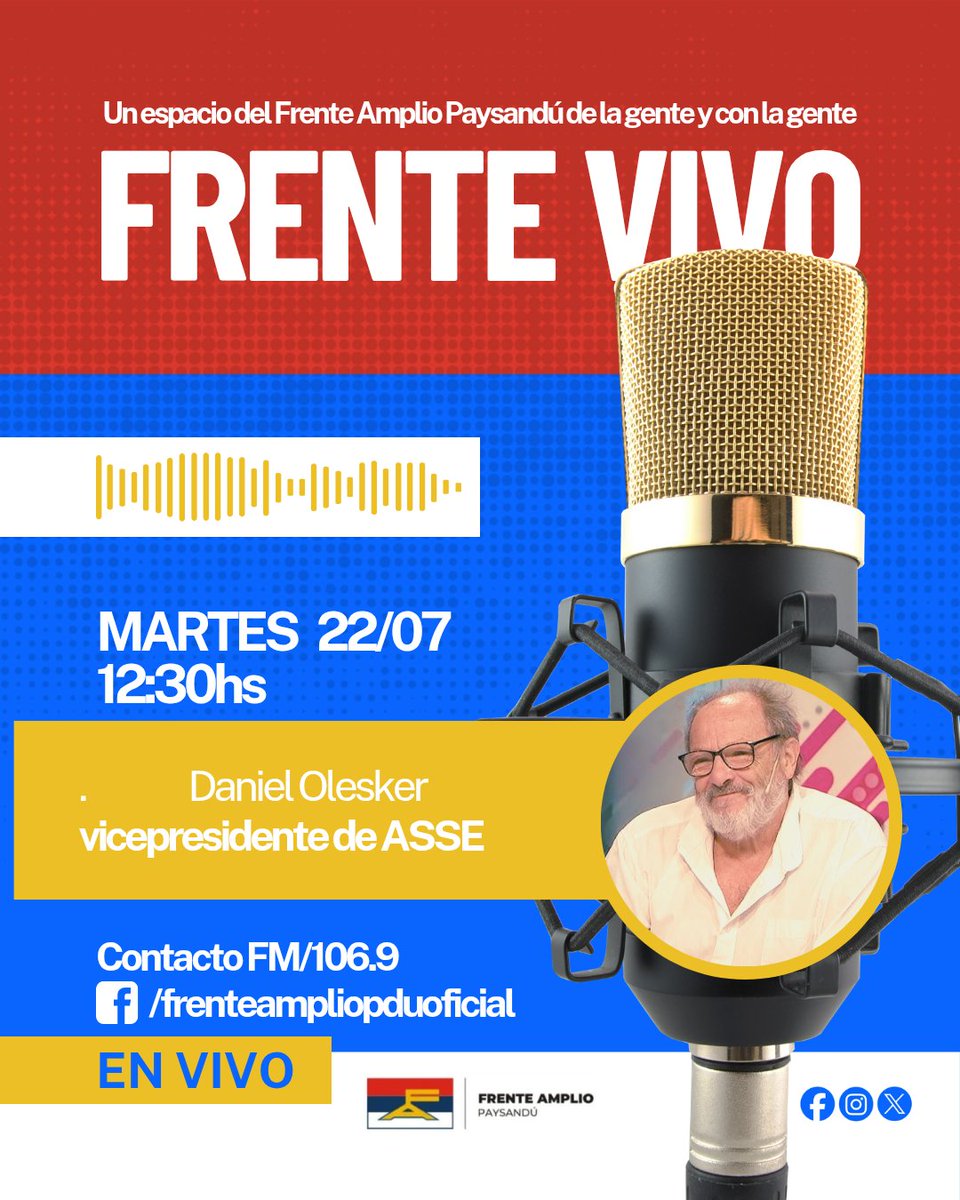 Hoy como todos los martes nos encontramos en FM Contacto y nuestra página oficial del Frente Amplio Paysandú #frenteampliopduoficial.
Hablamos con Daniel Olesker. La verdad sobre ASSE
