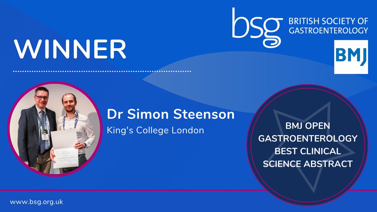 BritSocGastro's tweet image. 📊 Congratulations to Dr Simon Steenson, winner of the BMJ Open Gastroenterology Prize for Best Clinical Science Abstract – advancing evidence-based practice #BSGLIVE25 @BMJOpen_Gastro