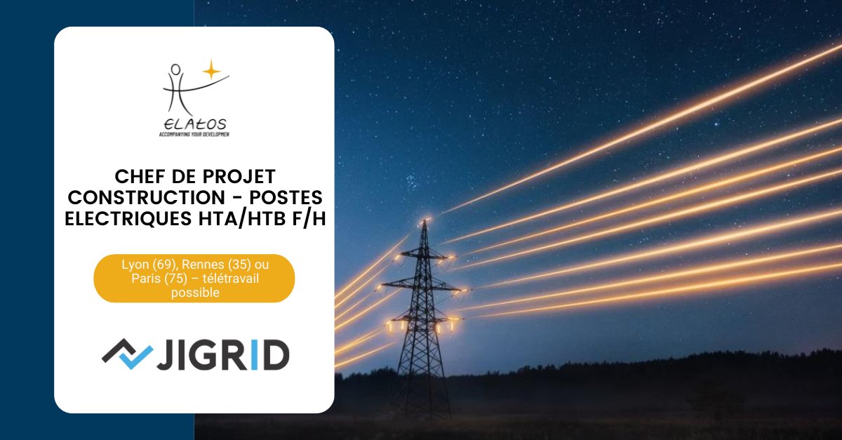 💡 Opportunité pour un candidat de jouer un rôle clef dans le succès d’une entreprise à taille humaine.

 #Recrutement Chef de projet construction - Postes Electriques HTA/HTB f/h pour JIGRID à Lyon, Rennes ou Paris – télétravail possible. 

→ bit.ly/44T7Y4m 

#emploi