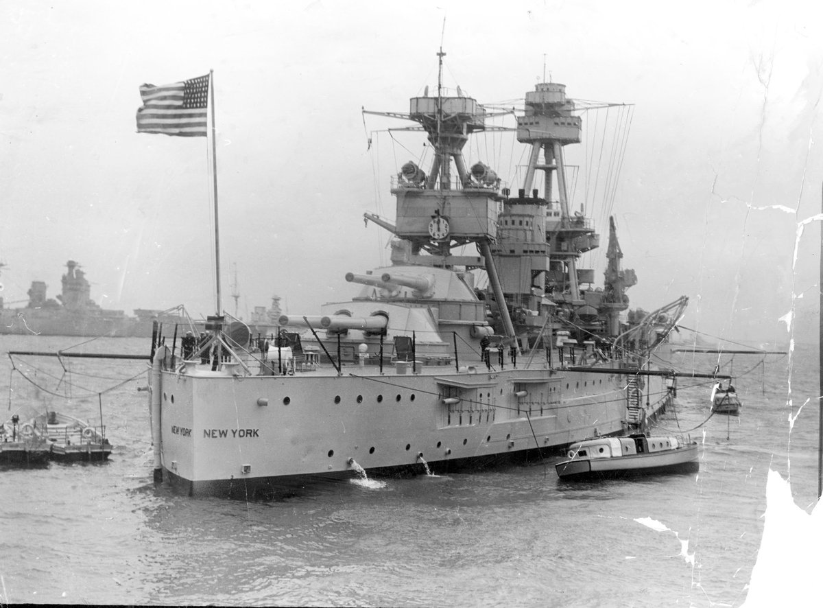 thegeneralboard's tweet image. The battleship USS New York (BB-34) sits off Spithead for the Fleet Review for the Coronation of King George VI in May of 1937. Admiral Hugh Rodman traveled aboard her to serve as the President's personal representative for the event.
A Nelson class battleship can be seen just…