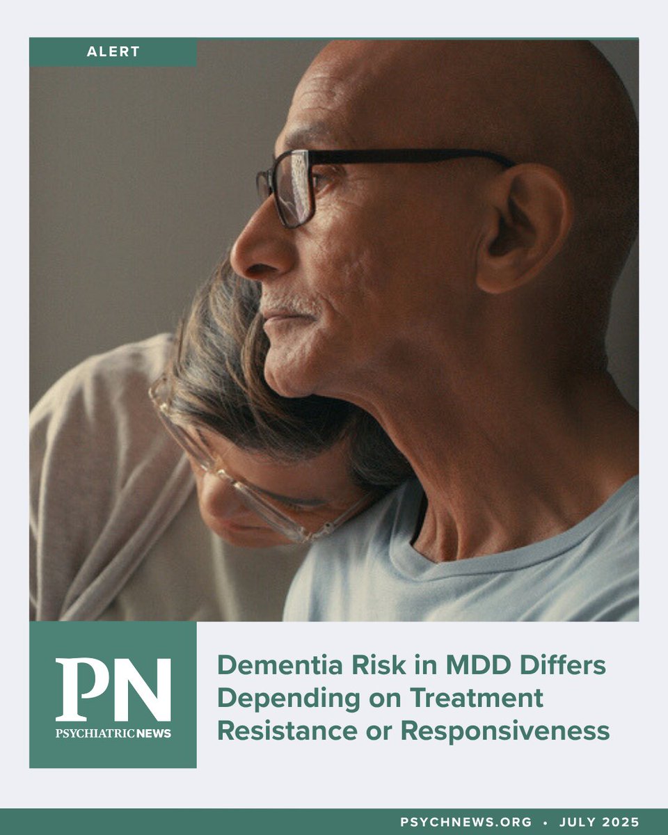 PsychiatricNews's tweet image. Older patients with treatment-resistant major depressive disorder (MDD) are more likely to be diagnosed with Alzheimer’s disease and other types of dementia than their peers who respond to treatment. ow.ly/IoMY50WsQv6