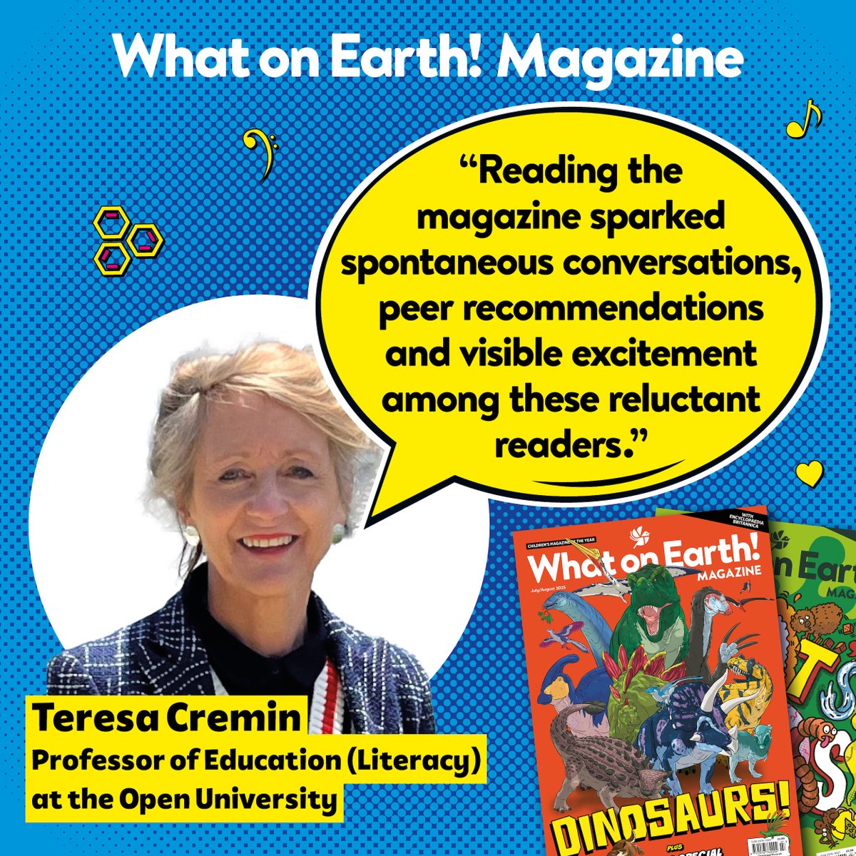 What on Earth! Magazine (@whatonearth_mag) on Twitter photo Reader engagement studies by <a href="/OpenUni_RfP/">Reading for Pleasure ๐งถ</a>, led by Professor <a href="/TeresaCremin/">Teresa Cremin</a>, show that What on Earth! Magazine boosts children's engagement with reading in the classroom, including with reluctant readers ๐ ๐
๐ Read the full reports for each phase here: whatonearthmag.com/research Reader engagement studies by <a href="/OpenUni_RfP/">Reading for Pleasure ๐งถ</a>, led by Professor <a href="/TeresaCremin/">Teresa Cremin</a>, show that What on Earth! Magazine boosts children's engagement with reading in the classroom, including with reluctant readers ๐ ๐
๐ Read the full reports for each phase here: whatonearthmag.com/research
