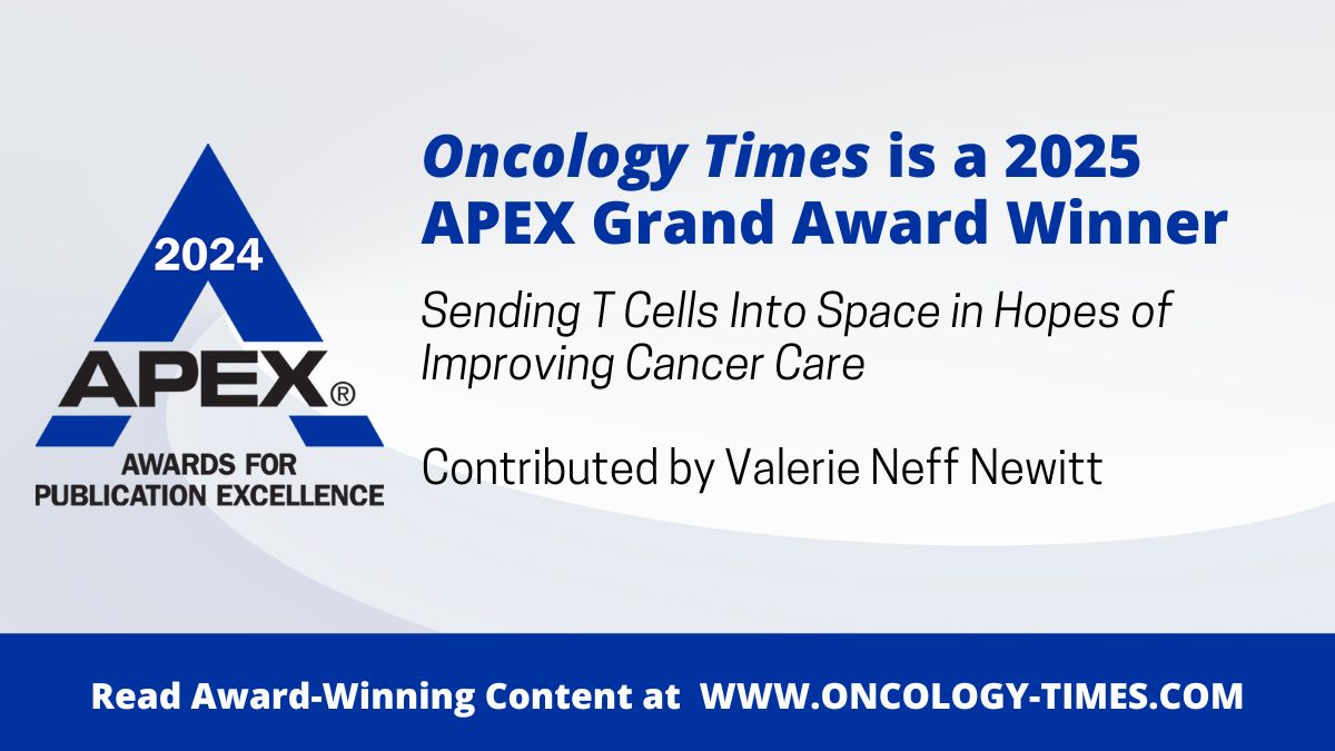 Oncology Times (@oncologytimes) on Twitter photo <a href="/OncologyTimes/">Oncology Times</a> is a 2025 #APEX Grand Award Winner! Read the award-winning article on sending T cells to space here: ow.ly/toYB50WsSei <a href="/OncologyTimes/">Oncology Times</a> is a 2025 #APEX Grand Award Winner! Read the award-winning article on sending T cells to space here: ow.ly/toYB50WsSei