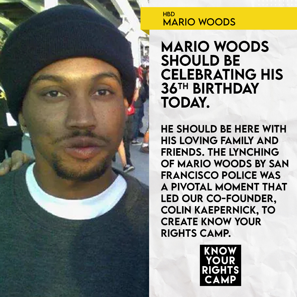 Know Your Rights Camp (@yourrightscamp) on Twitter photo Mario Woods should be celebrating his 36th birthday today.
—
If you’ve lost someone to fatal violence under police or while incarcerated, apply to our Autopsy Initiative for a free independent autopsy here: knowyourrightscamp.org/autopsyinitiat… Mario Woods should be celebrating his 36th birthday today.
—
If you’ve lost someone to fatal violence under police or while incarcerated, apply to our Autopsy Initiative for a free independent autopsy here: knowyourrightscamp.org/autopsyinitiat…