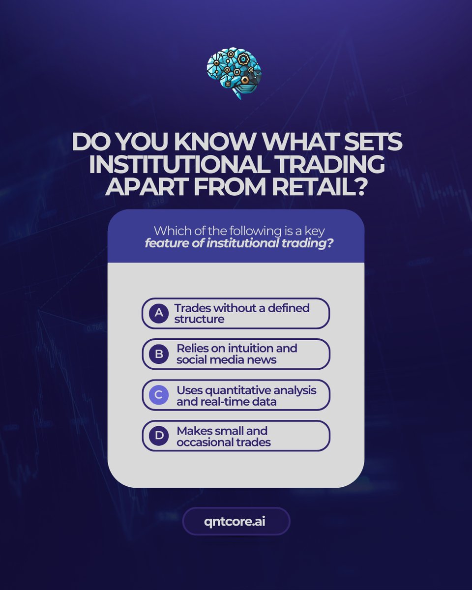 QuantCore_ai's tweet image. 🔍 Retail vs Institutional Trading
Retail traders suelen actuar por intuición.

Institucionales usan datos, estructura y análisis.

🌐Visit: qntcore.ai

#QuantCore.AI #AITrading
