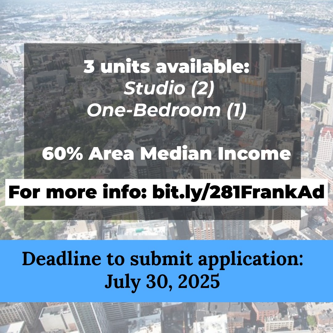 BostonNeighbor's tweet image. A new office-to-residential conversion at 281 Franklin Street has15 new apartments, including 3 income-restricted units (below 60% AMI). Learn more, apply by July 30th or attend an Information session today, at 3 pm : ow.ly/I6nS50WsXS3 ow.ly/zPek50WsXS1