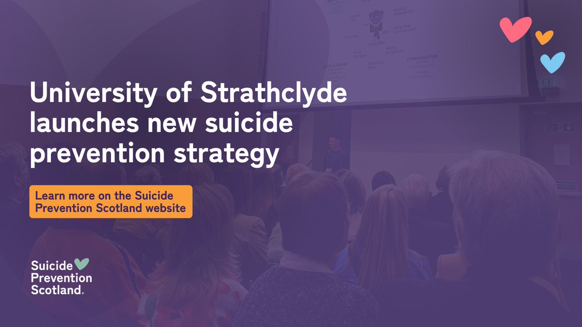 Suicide Prevention Scotland (@suicideprevscot) on Twitter photo 🎓 Our colleagues at <a href="/UniStrathclyde/">University of Strathclyde</a> recently launched a new suicide prevention strategy.
The new approach encourages everyone across their community to play a part in preventing suicide.
🔗 suicideprevention.scot/articles/unive… 🎓 Our colleagues at <a href="/UniStrathclyde/">University of Strathclyde</a> recently launched a new suicide prevention strategy.
The new approach encourages everyone across their community to play a part in preventing suicide.
🔗 suicideprevention.scot/articles/unive…