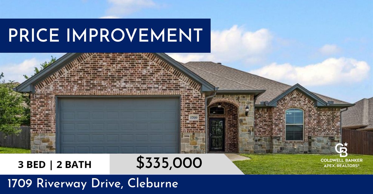 CaseyMadison6's tweet photo. 📍 Price Improvement 📍 This recently reduced home at 1709 Riverway Drive in Cleburne won't last long, so, don't wait to set up a showing! Reach out here or at (817) 800-9615 for more information!

Sincerely,
Casey Madison https://t.co/4m2yzUIO8x https://t.co/p65AKzPAh4