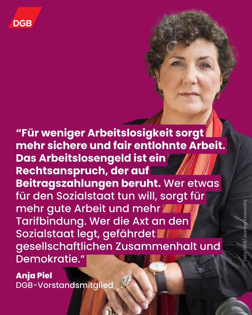 dgb_news's tweet image. Das @iw_koeln schlägt vor, die Bezugsdauer des #Arbeitslosengeldes 1 zu kürzen. "Das ist ein politischer Irrweg, zutiefst ungerecht und nicht zielführend", so unsere Vorständin @Anja_Piel.
„Wo es jahrelang an guter Ausbildung und passender Weiterbildung gefehlt hat, soll jetzt…