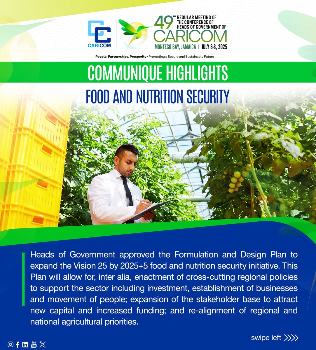 CARICOMorg's tweet image. 🌽Food & Nutrition Security
🙋🏾 Youth and women participation in agriculture have increased across the Region
➡️Swipe now to learn more.
📲 Scan the QR code or click to read the Communique now caricom.org/communique-for…
#FoodSecurity #Vision25by2025+5 #CARICOMAgriculture…