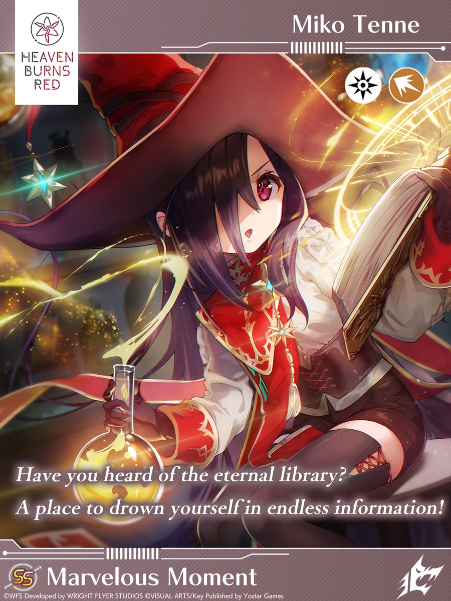 hbr_official_en's tweet image. SS Memoria Introduction

Have you heard of the eternal library? A place to drown yourself in endless information!

[Marvelous Moment]Miko Tenne
Role: Debuffer
Attack Type: Light, Pierce

#HeavenBurnsRed #Yostar #MikoTenne