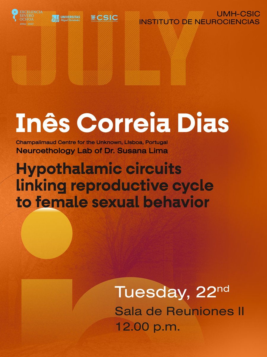 NeuroAlc's tweet image. Today, Inês Correia Dias @InesCoDias from @LimaLab3 @Neuro_CF offered us a fantastic #SeminarsIN about hypothalamic circuits linking reproductive cycle to female sexual behavior.
Great talk, thank you! 👏
@CSIC @CSICval @UniversidadMH @FelixFelxfel