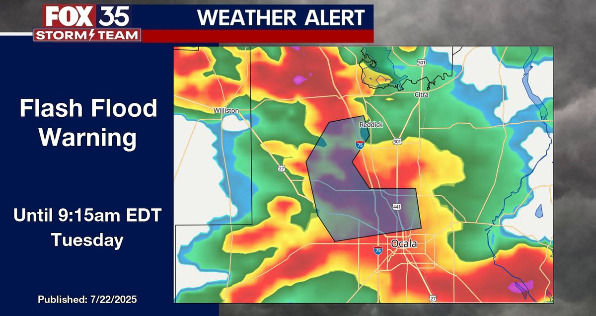 BrooksWeather's tweet image. FOX 35 Orlando - Flash Flood Warning for Marion County until 9:15am EDT Tuesday. fox35orlando.com/weather #flwx