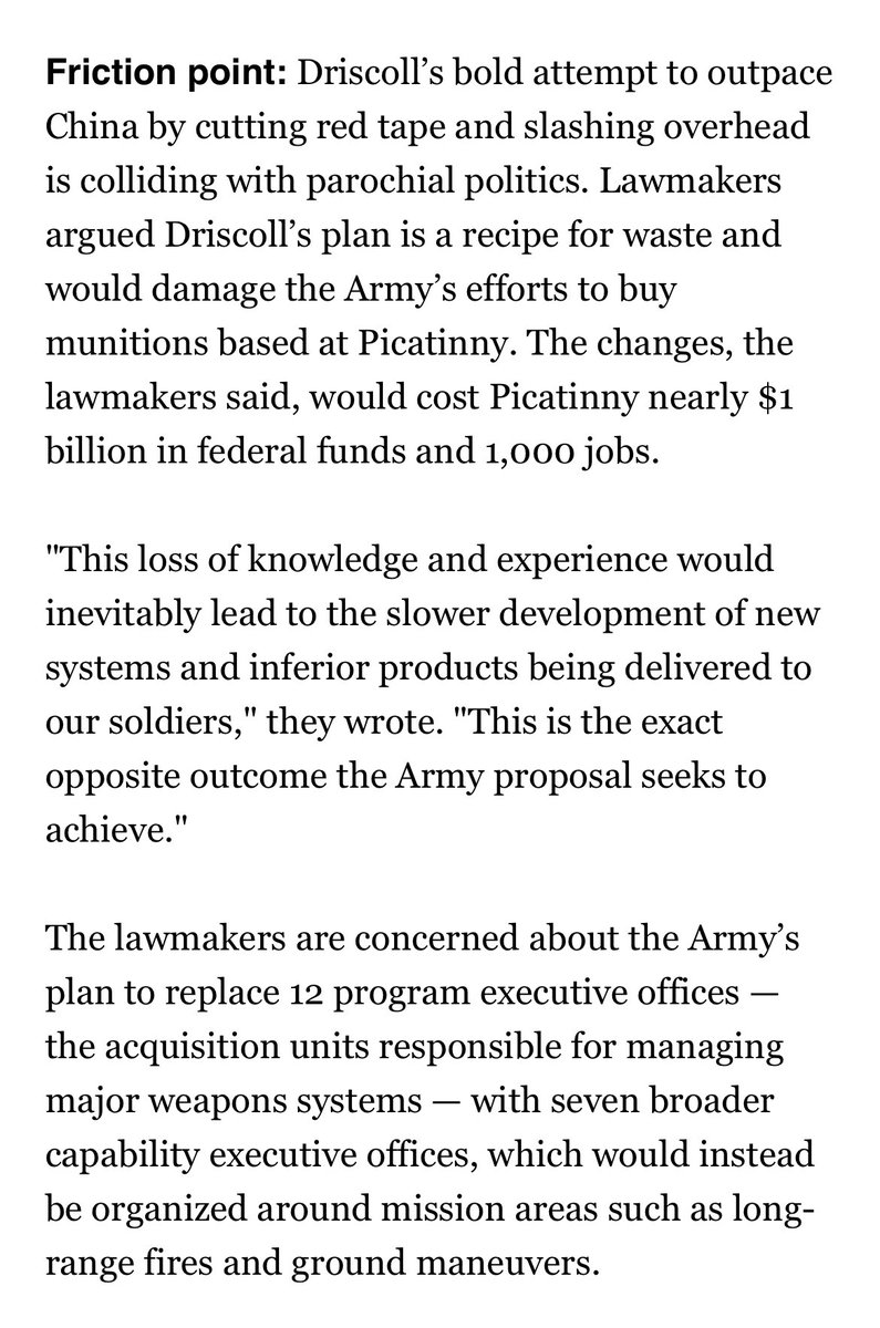 connorobrienNH's tweet image. NEW this AM: Nearly the entire New Jersey delegation is urging the Army to back off its major acquisition reform plan.
In a letter organized by Mikie Sherrill, NJ lawmakers say the plan would “cripple” Picatinny Arsenal and cost it ~$1B and 1,000 jobs.
More in @morningdefense