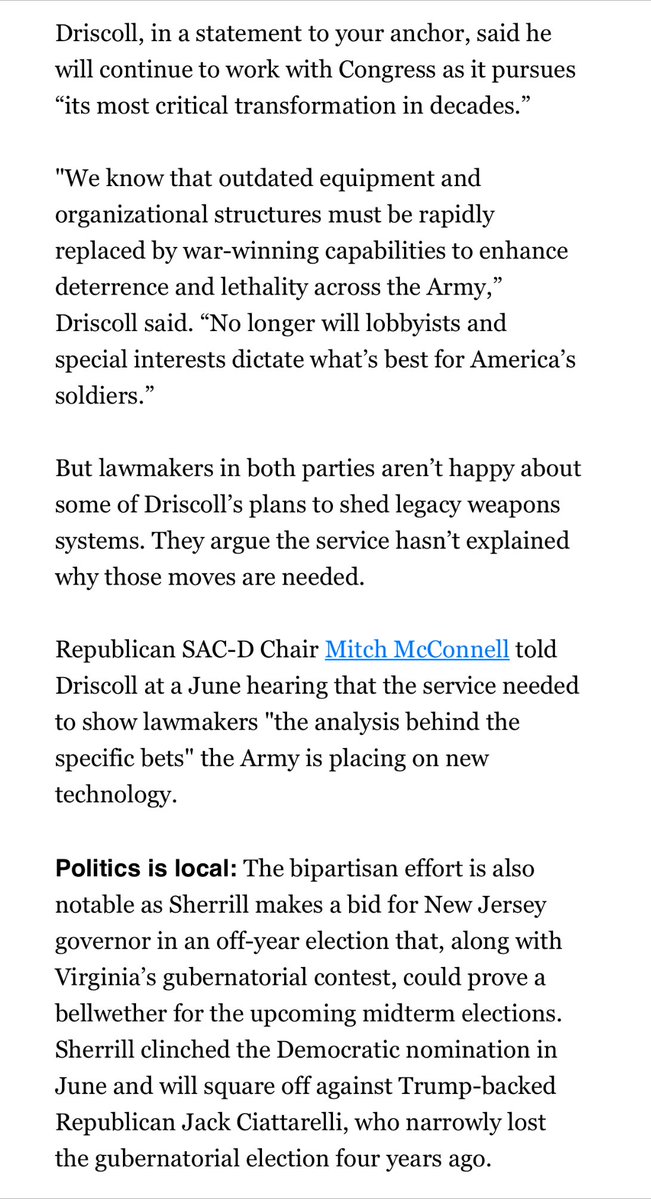 connorobrienNH's tweet image. NEW this AM: Nearly the entire New Jersey delegation is urging the Army to back off its major acquisition reform plan.
In a letter organized by Mikie Sherrill, NJ lawmakers say the plan would “cripple” Picatinny Arsenal and cost it ~$1B and 1,000 jobs.
More in @morningdefense