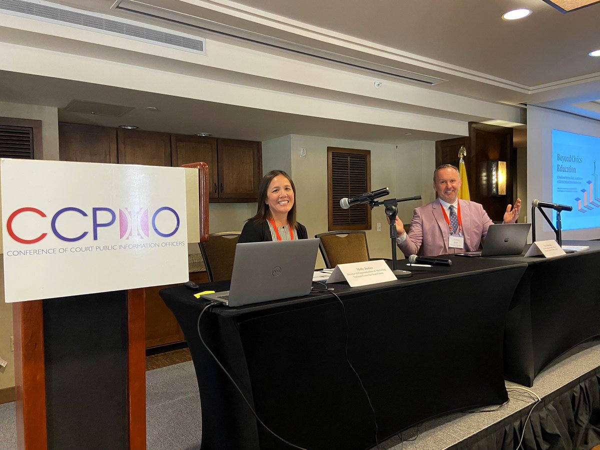 StateCourts's tweet image. Last week, NCSC’s Jesse Rutledge, Molly Justice, and Heather Teter presented at the Conference of Court Public Information Officers' annual meeting in Santa Fe.
They shared insights on court communications, social media strategy, and managing high-profile cases.