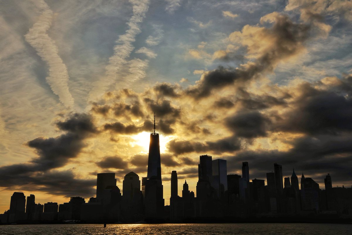 Sunrise behind lower Manhattan and One World Trade Center in New York City, seen from Liberty State Park in Jersey City, NJ, Tuesday morning #newyork #newyorkcity #nyc #sunrise #libertystatepark