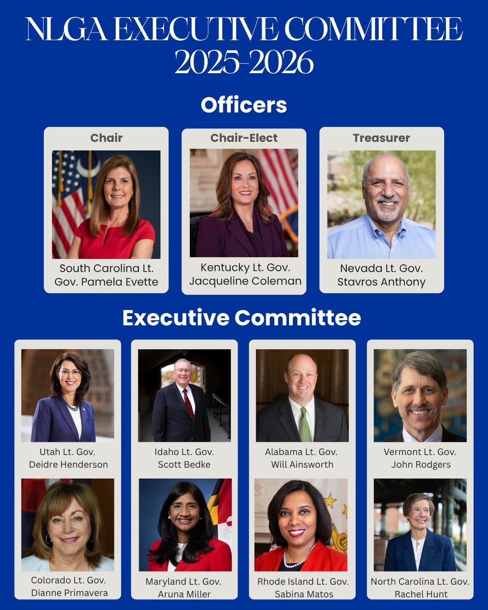 Congratulations to the 2025-2026 Executive Committee of the National Lieutenant Governors Association (NLGA)!