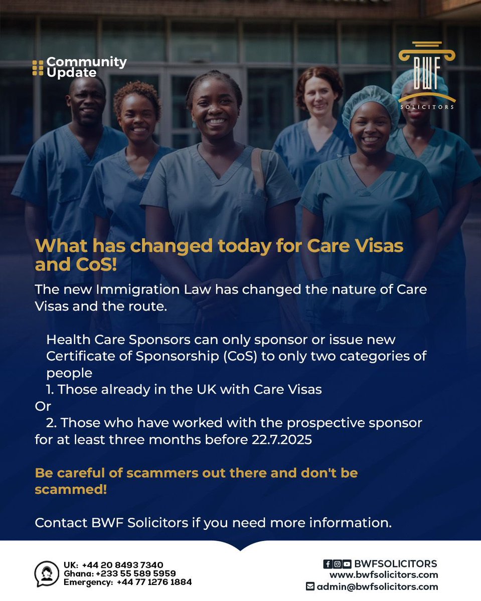 BWFSolicitorsUK's tweet photo. 𝗕𝗪𝗙 𝗖𝗢𝗠𝗠𝗨𝗡𝗜𝗧𝗬 𝗨𝗣𝗗𝗔𝗧𝗘
Be careful of scammers out there and don’t be scammed!
Contact BWF Solicitors if you need more information.

#BWFCommunityUpdate

UK: +44 20 8493 7340
Ghana: +233 55 589 5959
Emergency: +44 77 1276 1884 https://t.co/UBckd53FJ0