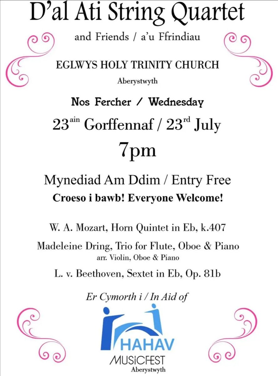 23/7/25 @ 7.00pm <a href="/AberMusicFest/">Aber MusicFest</a>  <a href="/_HAHAV_/">HAHAV Hospice at Home Ceredigion</a>  #Aberystwyth