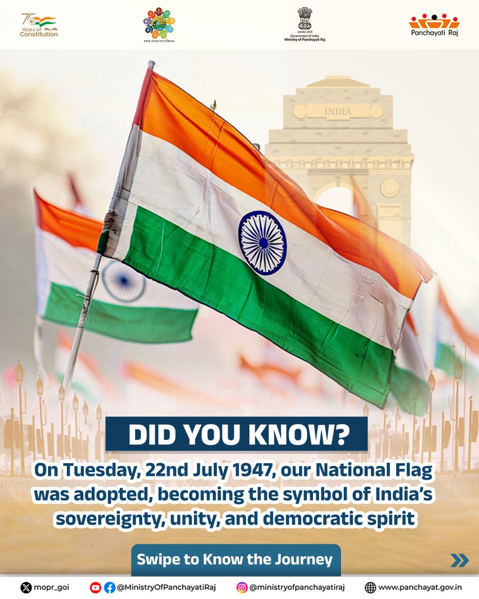 airnewsalerts's tweet photo. 𝐇𝐨𝐰 𝐖𝐚𝐬 𝐎𝐮𝐫 𝐓𝐫𝐢𝐜𝐨𝐥𝐨𝐮𝐫 𝐁𝐨𝐫𝐧?
Let’s take a look at how the Indian flag evolved over the years and became a symbol of India’s dignity, unity, and freedom.
#NationalFlagDay #Tricolor #IndianFlag #PrideOfIndia #FlagEvolution #राष्ट्रीयध्वज #तिरंगा https://t.co/LdYdNvG8XJ