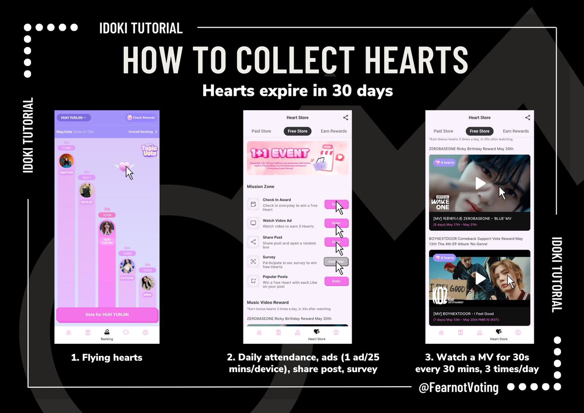 FearnotVoting's tweet image. [🗳️ | IDOKI • HUH YUNJIN ]

🗣️FEARNOTs 

October Birthdays Voting Polls are starting soon and that means it’s time to start collecting hearts on the IDOKI app so we can win ads for Yunjin

‼️DON’T FORGET TO USE MULTIPLE ACCOUNTS‼️

#LE_SSERAFIM #르세라핌  #ルセラフィム