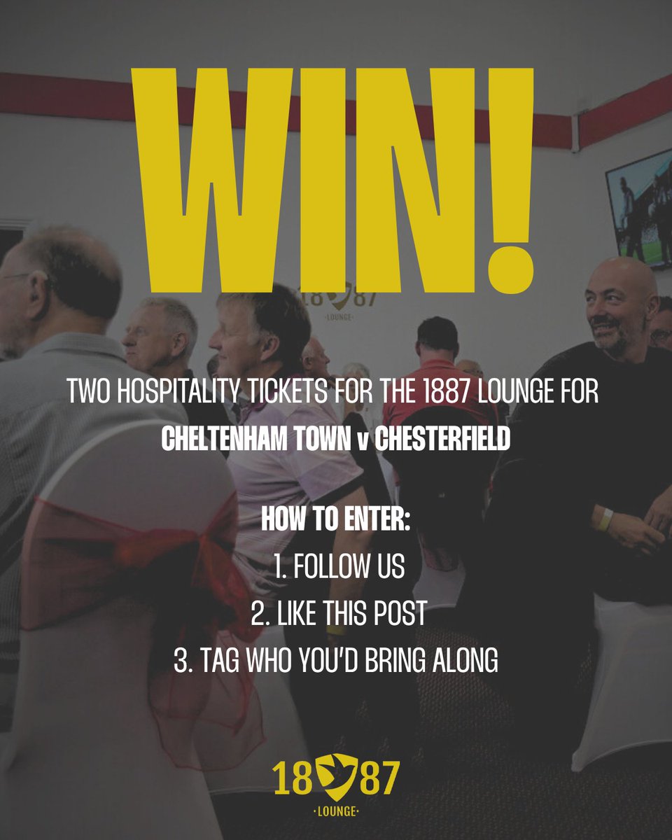 WIN two hospitality tickets in the 1887 Lounge for our first home clash of the season against Chesterfield 🥂

Included in your tickets:
🍽️ Two-course pre-match meal
🍺 Bar access
⚽️ Padded seats to enjoy the match from
☕ Half-time refreshments
🎤 Interviews and matchday quiz