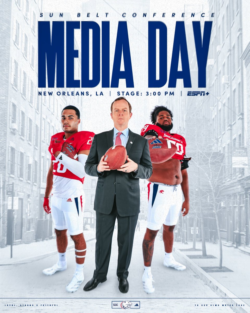 SouthAlabamaFB's tweet image. ๐๐น๐น ๐ฒ๐๐ฒ๐ ๐ผ๐ป ๐๐ ๐
Follow along as the Jags take on Sun Belt Media Day, and catch us on the main stage at 3 p.m. CT on ESPN+
๐บ usajags.co/4o5M3Qw