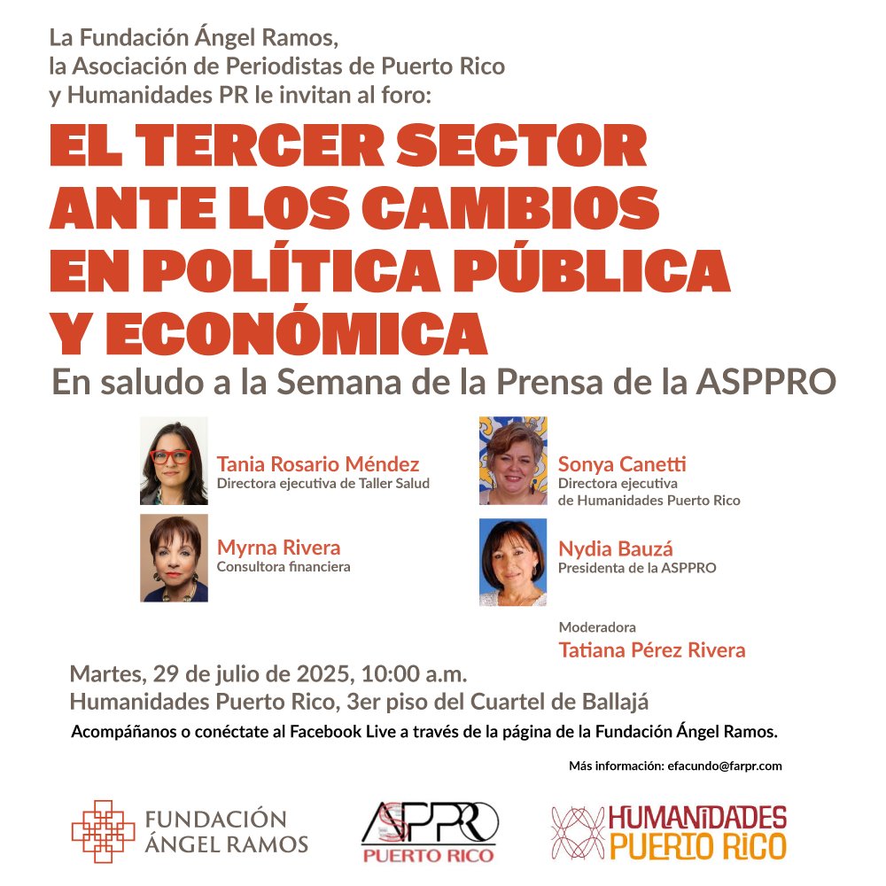 eyboricuapr's tweet image. 📣 Anuncian foro sobre el tercer sector y los cambios en política pública y económica.
🗓️ 29 de julio | 📍 Viejo San Juan | 🎥 Facebook Live
🔗 ow.ly/uxvO50WtbuT
#TercerSector #ASPPRO #FundaciónÁngelRamos #SemanaDeLaPrensa