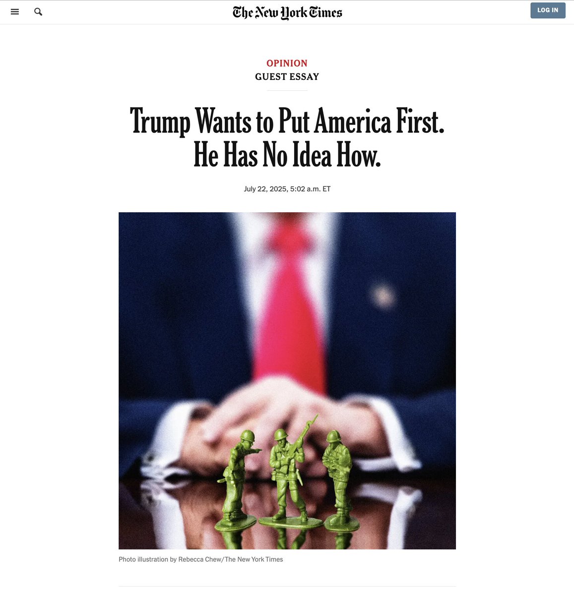 stephenwertheim's tweet image. In @nytopinion I write that President Trump is failing to be a peacemaker. He is not on track to reduce America’s military involvement in the world and is keeping the United States in a position that invites more wars, potentially much larger ones.
Gift link below.