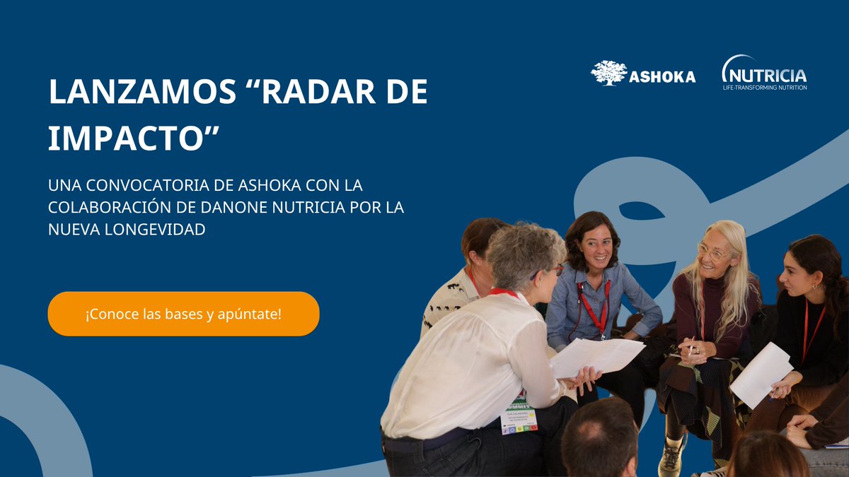 Ashoka España (@ashokaspain) on Twitter photo 🚨 ¡Lanzamos #RadarDeImpacto!
Una convocatoria por la nueva longevidad con la colaboración de Danone Nutricia.
Buscamos iniciativas innovadoras centradas en:
👵👴Autonomía personal
🍽️ Alimentación saludable
🤝 Comunidades de apoyo
¡Escala tu impacto! 👉 ashoka.org/es-es/programa… 🚨 ¡Lanzamos #RadarDeImpacto!
Una convocatoria por la nueva longevidad con la colaboración de Danone Nutricia.
Buscamos iniciativas innovadoras centradas en:
👵👴Autonomía personal
🍽️ Alimentación saludable
🤝 Comunidades de apoyo
¡Escala tu impacto! 👉 ashoka.org/es-es/programa…