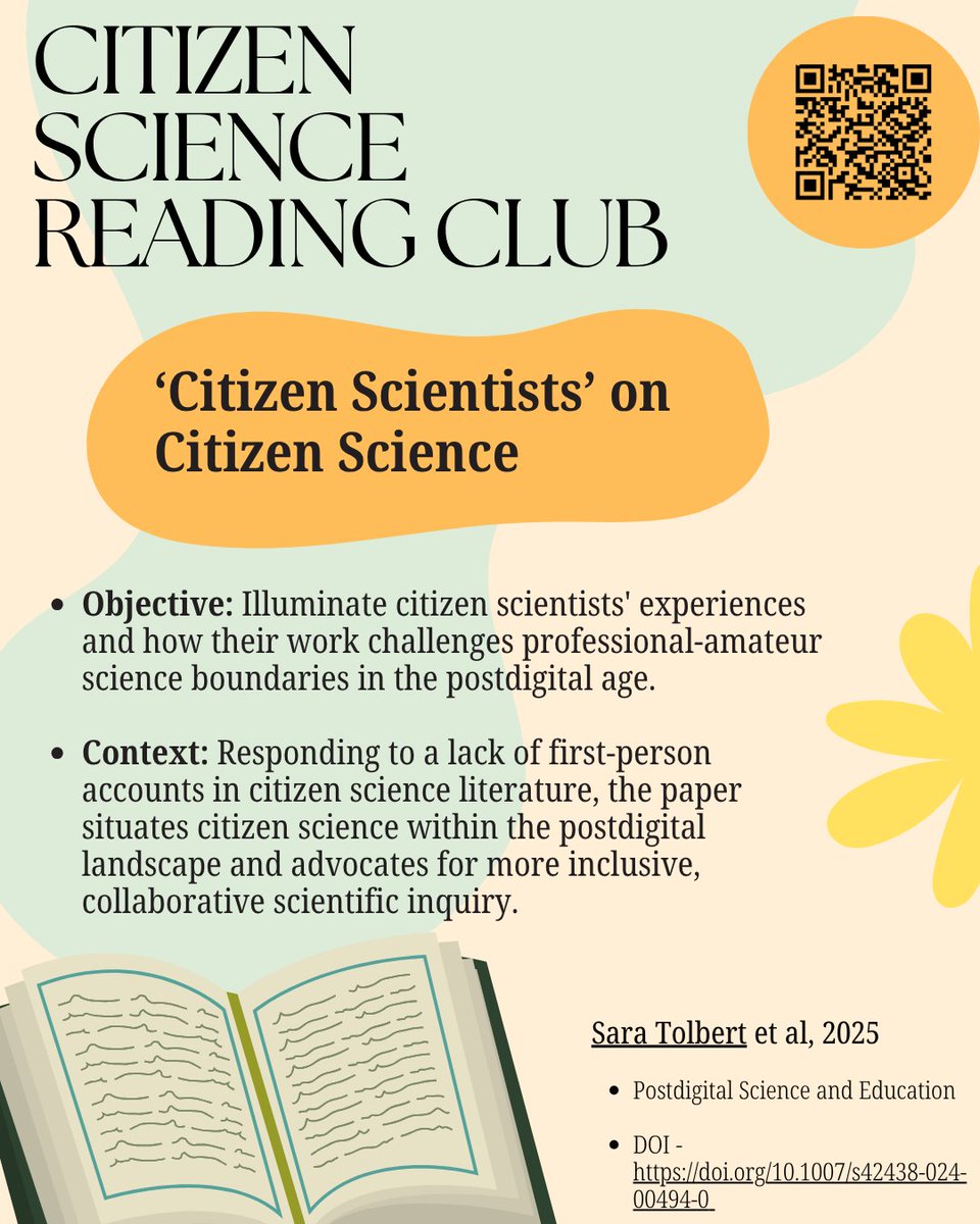 impetus4cs's tweet image. 📚Our next paper for our #CitizenScience reading club is-‘Citizen Scientists’ on Citizen Science, Postdigital Science and Education
🔬Bridging amateur and professional science
🌍Enabling community-driven action
🧭The margins of academia and recognition
doi.org/10.1007/s42438…