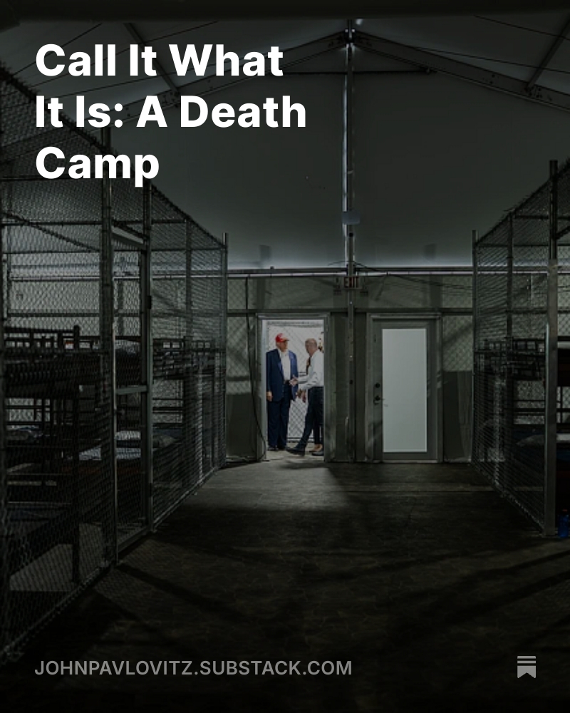 johnpavlovitz's tweet image. It is not a prison.
Prisons are for those who, through due process and the rigors of our legal system, are found to have committed crimes for which they face accountability.
This is a human kennel; a sweltering dumping ground for fathers, sons, husbands, and best friends, who…