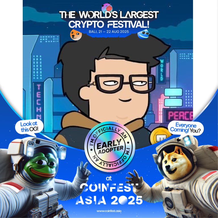 Hai warga X, 

Sampai jumpa di <a href="/CoinfestAsia/">Coinfest Asia</a> 2025 Nuanu Bali.

Kalau ketemu boleh bersapa ria ya 🥳

Untuk yang belum beli tiketnya bisa klik Coinfest.Asia &amp; gunakan kode A20YUNEPTO untuk mendapatkan diskon special 🤩

Siapin juga kacamata hitam, sunblock &amp; parfume ya