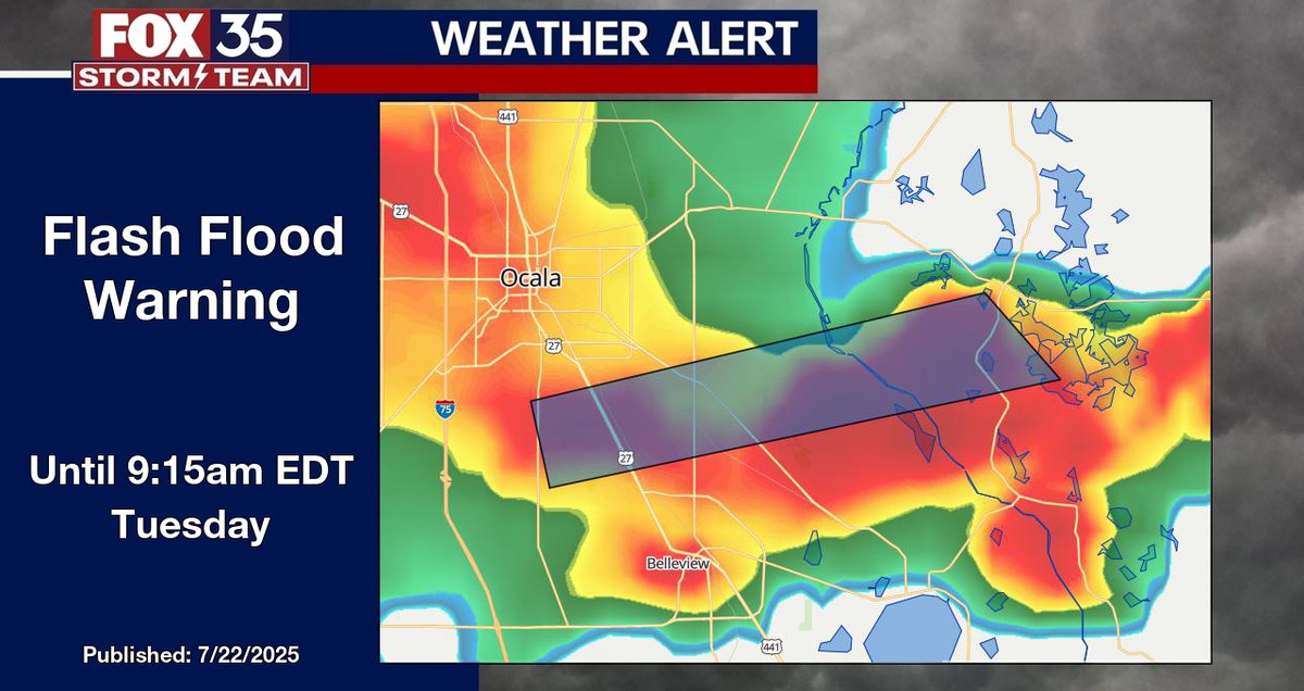 BrooksWeather's tweet image. FOX 35 Orlando - Flash Flood Warning for Marion County until 9:15am EDT Tuesday. fox35orlando.com/weather #flwx