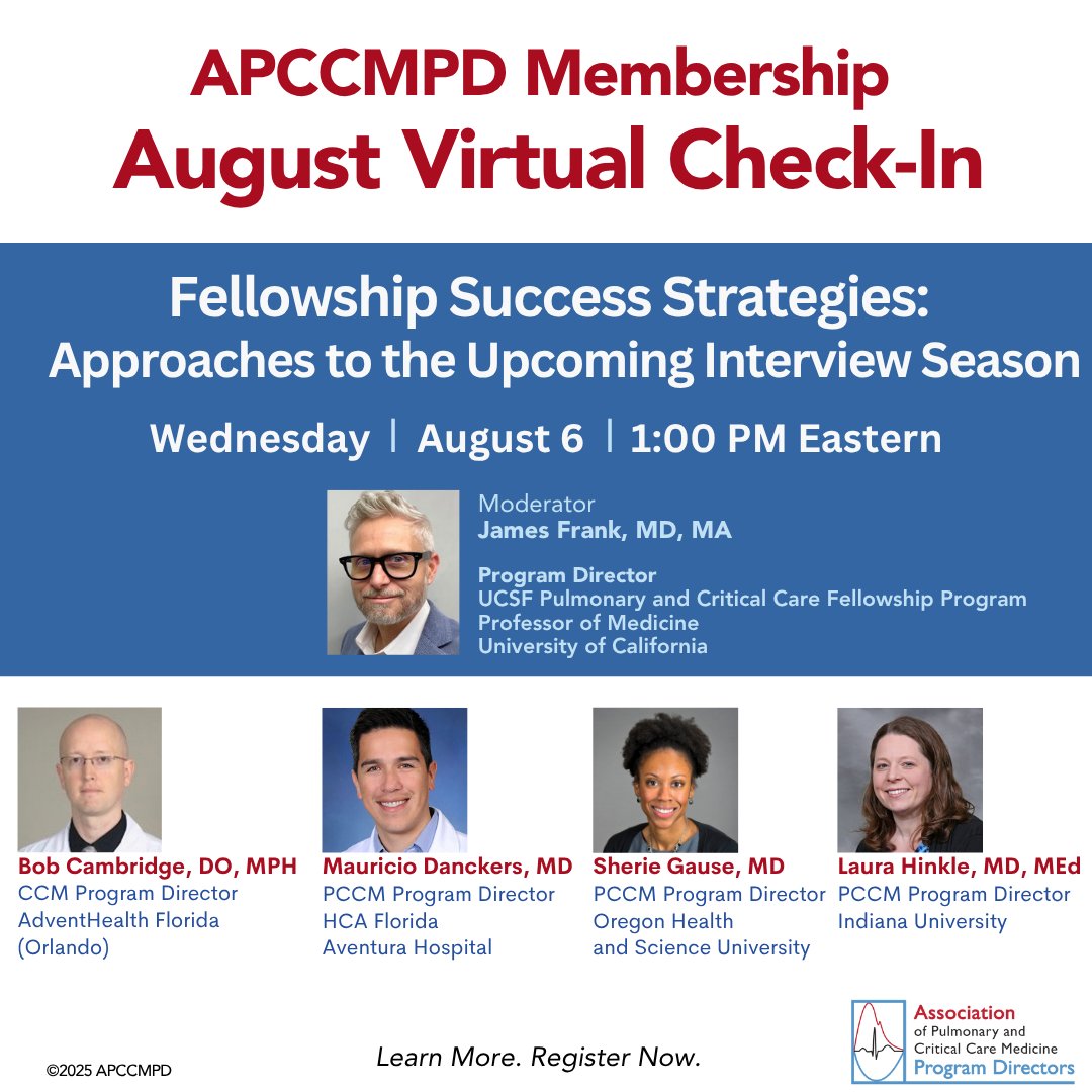 APCCMPD's tweet image. 🎙️ Check-In: Fellowship Interview Season
🗓️ Wed Aug 6 @ 1PM EST
📍 tinyurl.com/kfv64dyh
Practical insights! Evolving strategies! Thoughtful prep! Whether you&apos;re new or a seasoned pro - this one&apos;s for you! 
⚕️ Learn. 💬 Network. 🗣️ Implement.
#PCCM #meded #pulmCCM #PCCMedEd