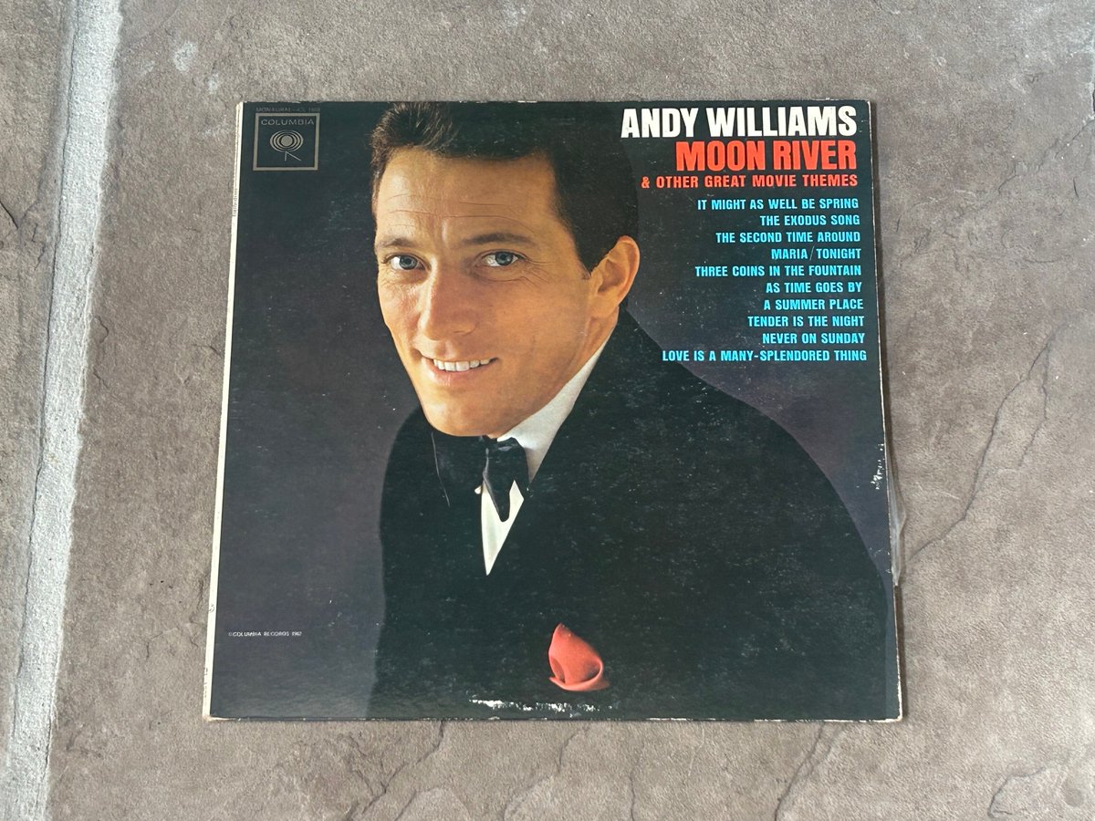 MarkWerling5's tweet image. "Moon River" by Andy Williams. Audrey Hepburn made it famous in "Breakfast at Tiffany's." An album from my grandmother's collection. #AndyWilliams #VinylRecord #MoonRiver